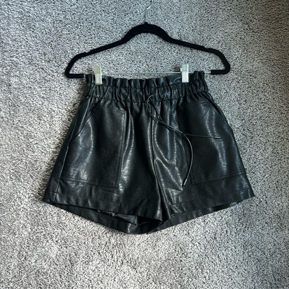 Pants - Black Pleather Shorts